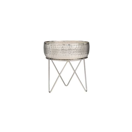 70oz. Campfire Scented White 4 Wick Candle in Silver Bowl with Tripod Stand